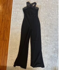 Seasty Black Halter Mesh Detail Wide Leg Jumpsuit Women's Size M‎